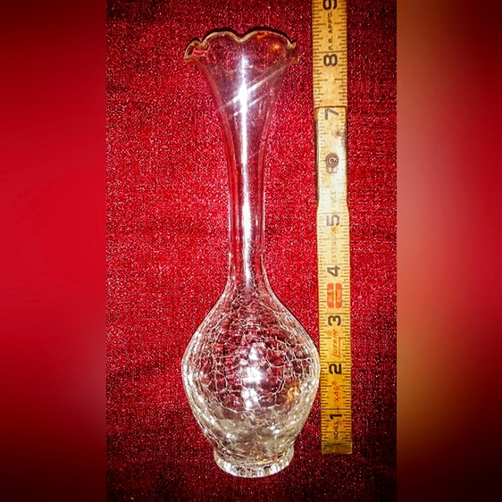 Vintage MCM art crackle glass bud vase
